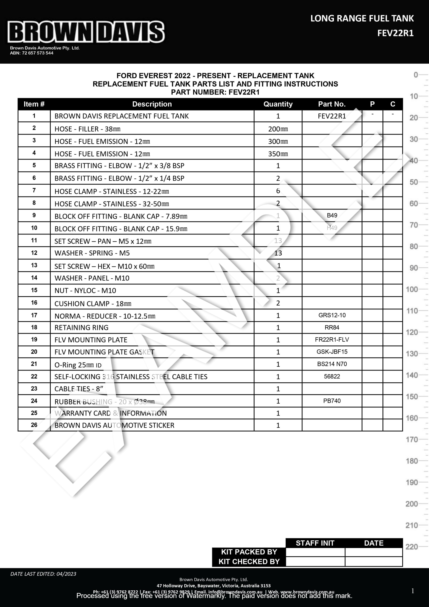 Brown Davis Ford Ranger Next Generation (2022present) Long Range Fuel
